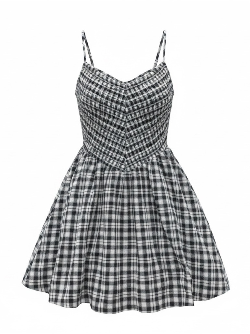 Dark Navy blue  and White Plaid Spaghetti-Strap Dress